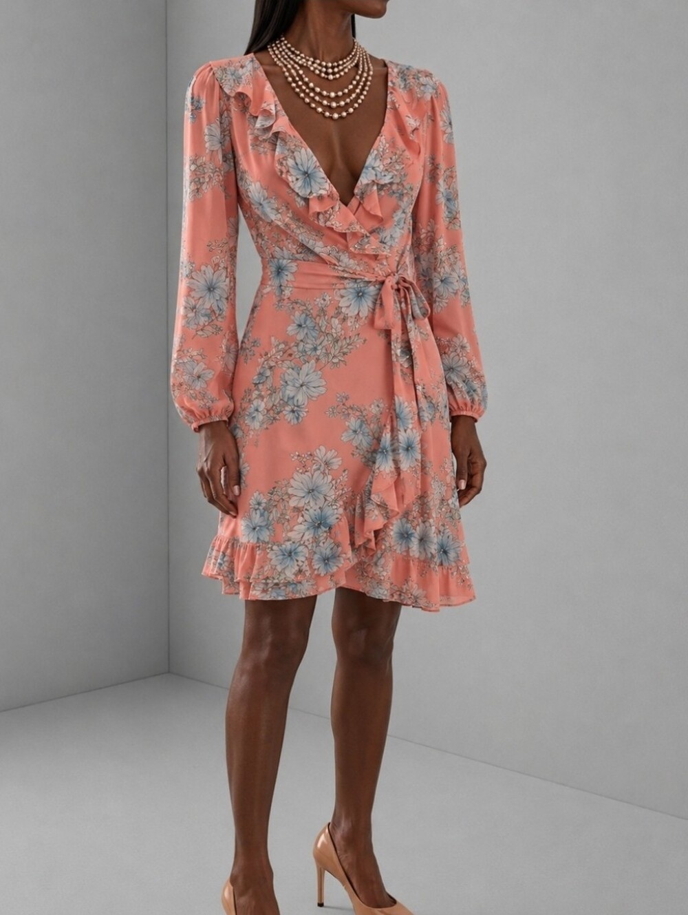 june & hudson Dusty Rose Floral Wrap Dress Size L NEW